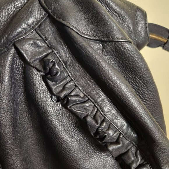 Large Black Pebbled Leather Ruffled Shoulder Bag - Picture 2 of 7